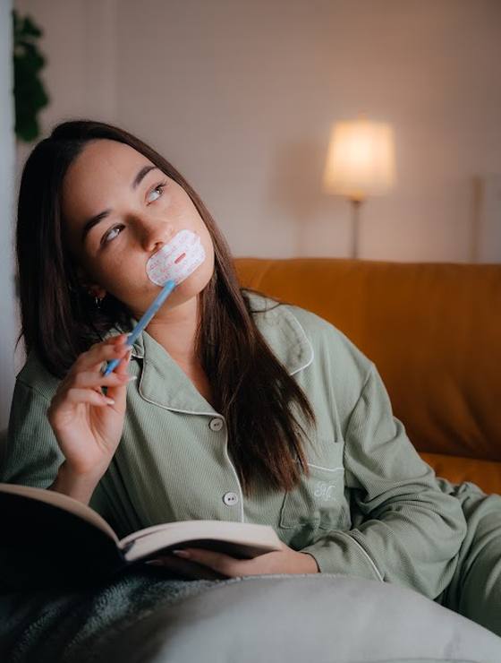 Journalling in bed wearing the tape